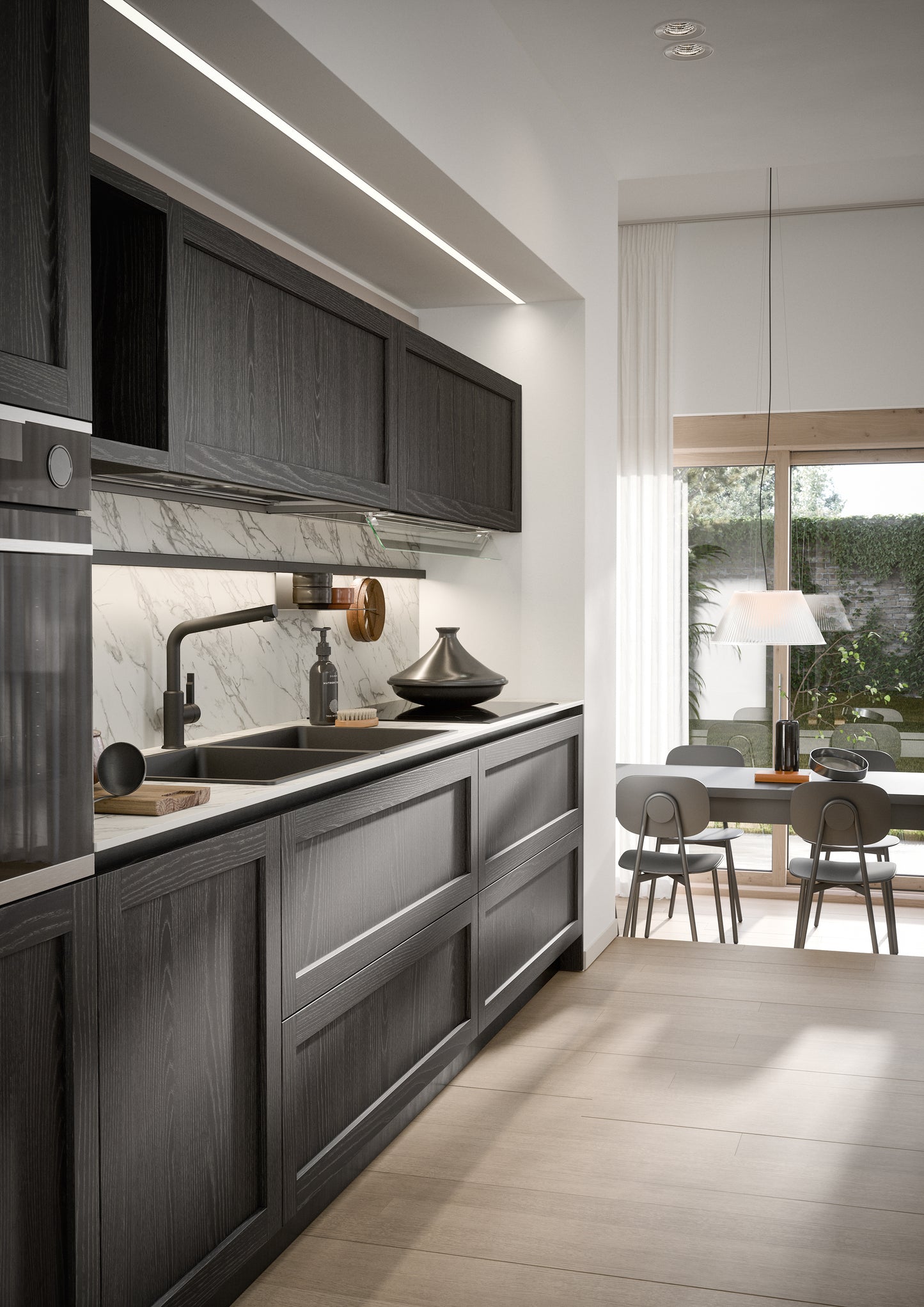 CLIO 04 - Cucina lineare contemporanea con finiture rovere