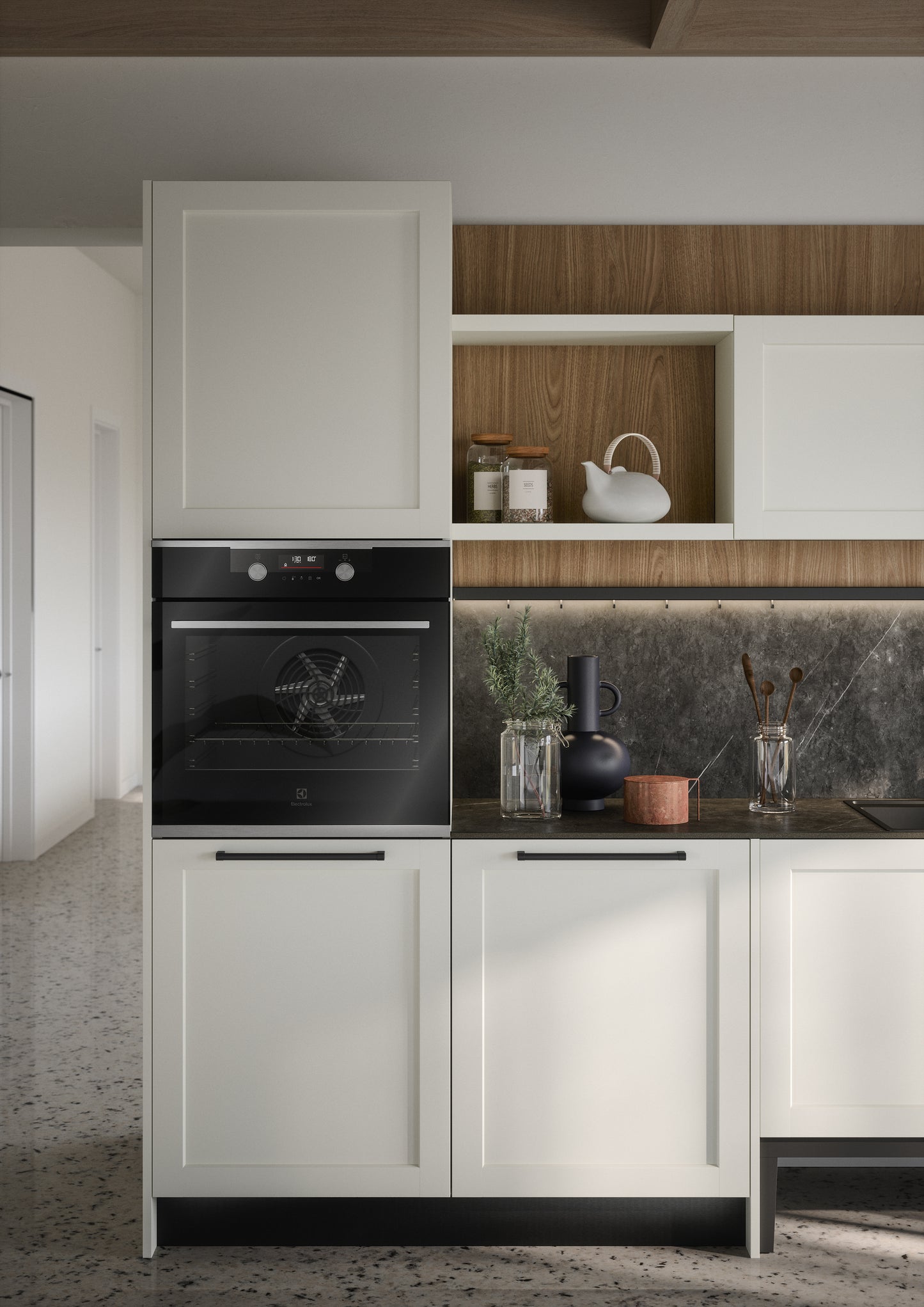 CLIO 05 - Cucina lineare con ante a telaio bianche