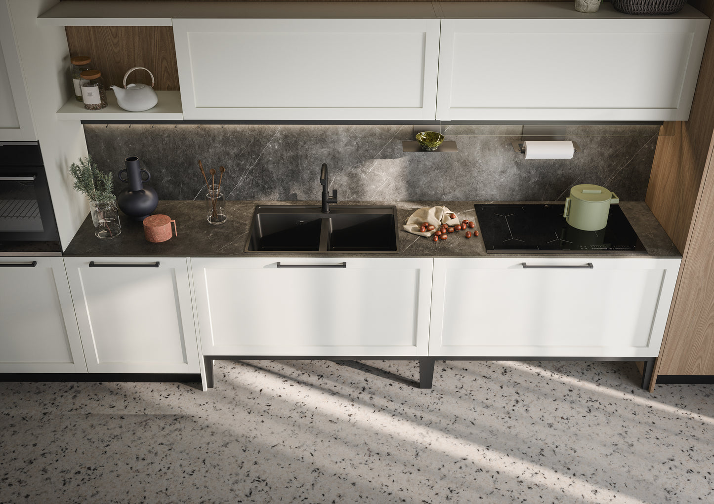 CLIO 05 - Cucina lineare con ante a telaio bianche