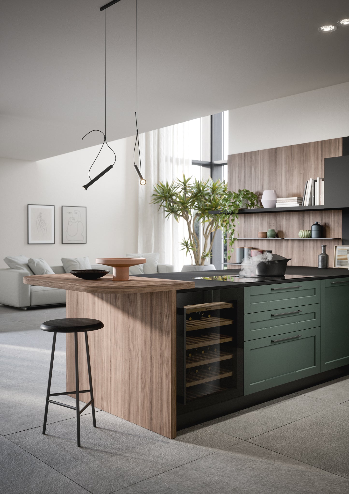 CLIO 06 - Cucina con penisola e ante a telaio