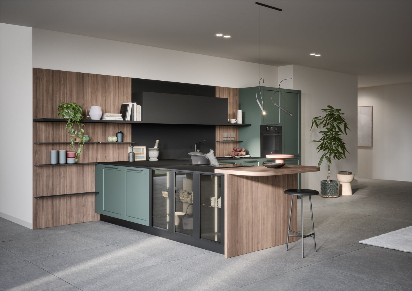 CLIO 06 - Cucina con penisola e ante a telaio