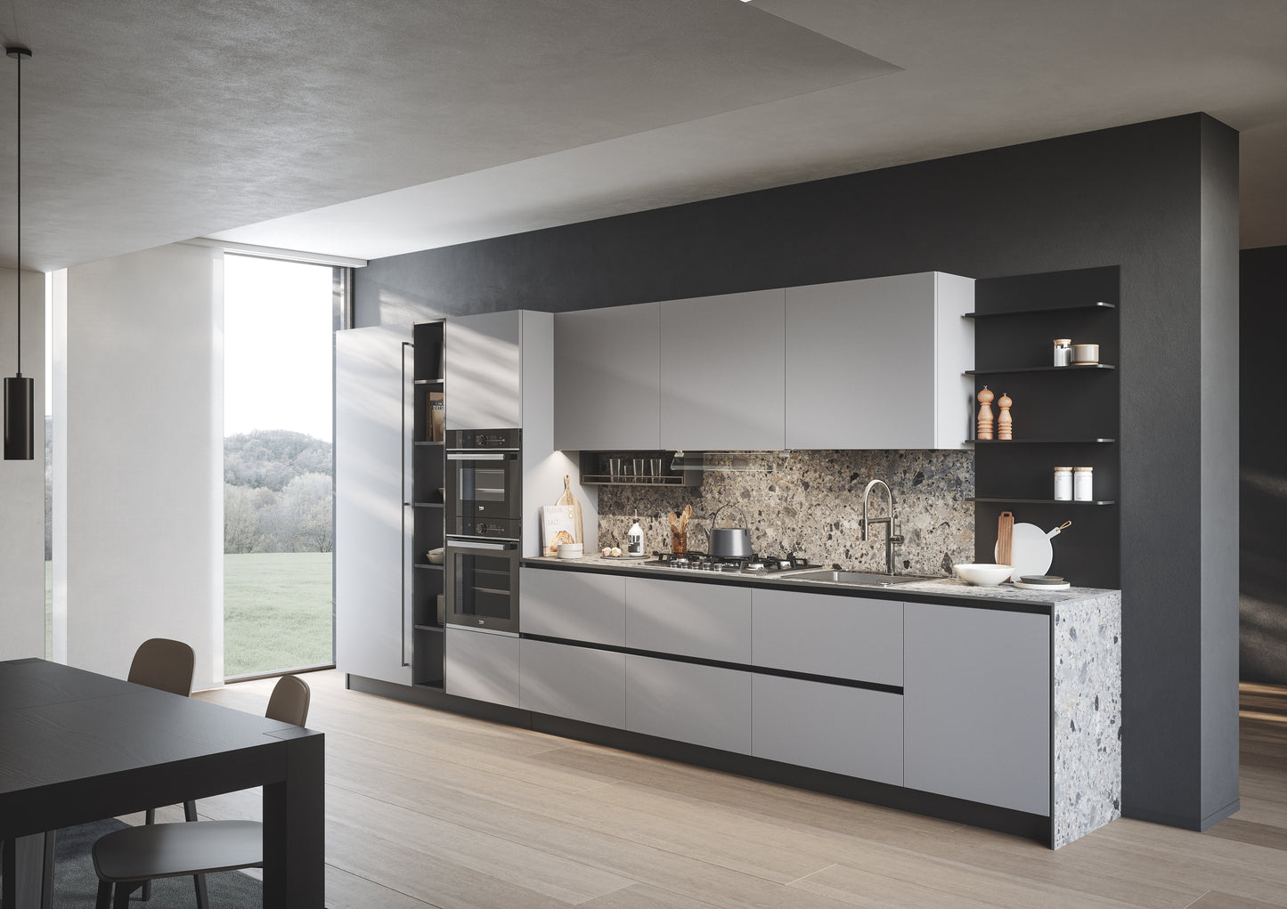 DOMINO 09 - Cucina lineare duratura con boiserie