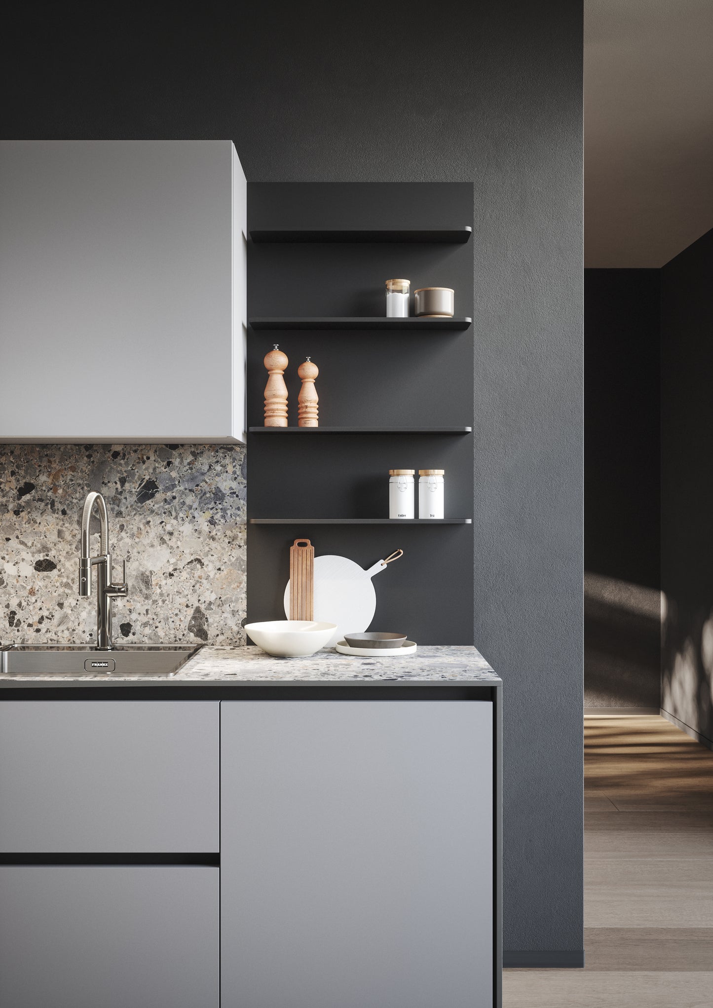 DOMINO 09 - Cucina lineare duratura con boiserie