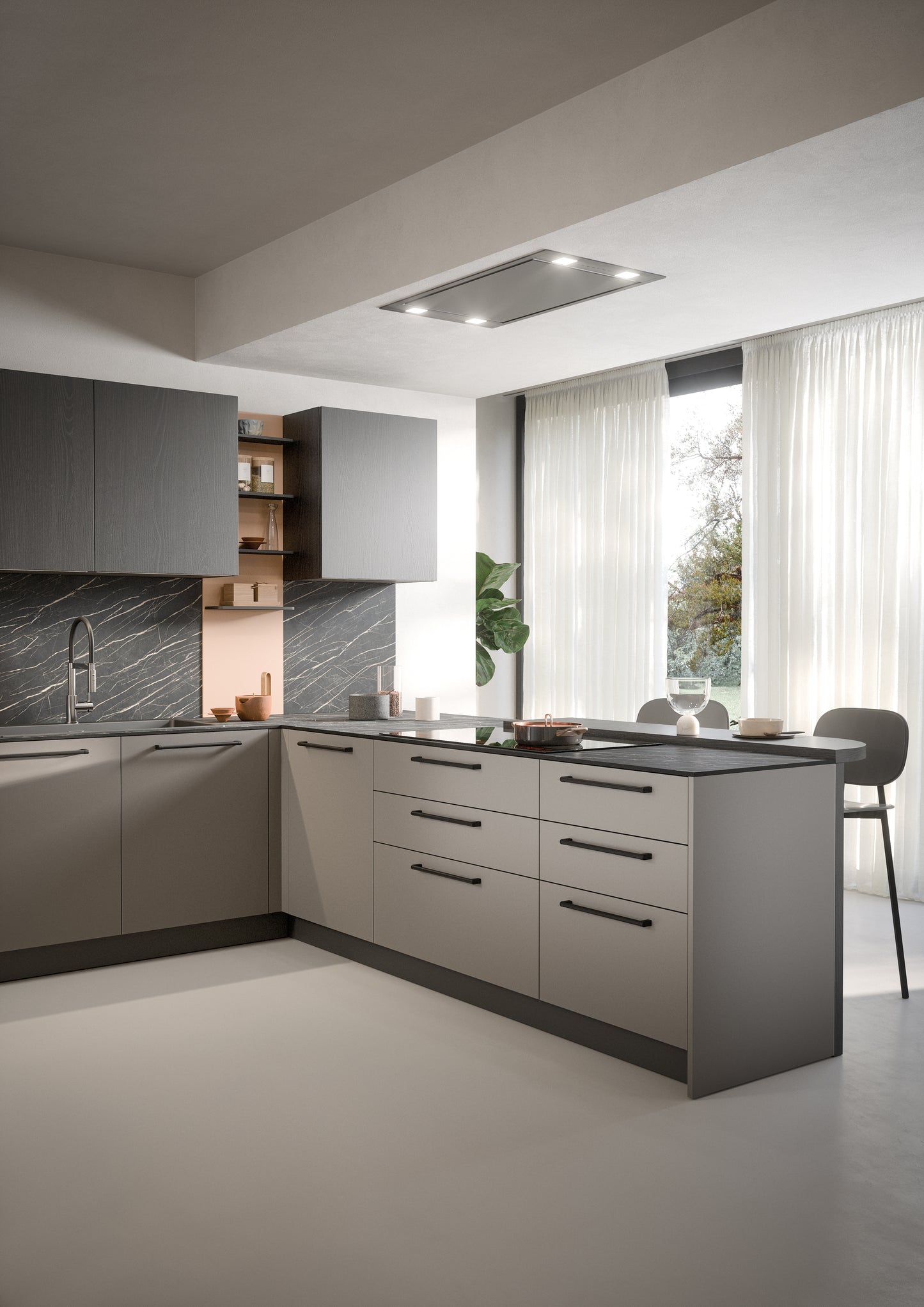 DOMINO 10 - Cucina moderna con penisola e piano snack