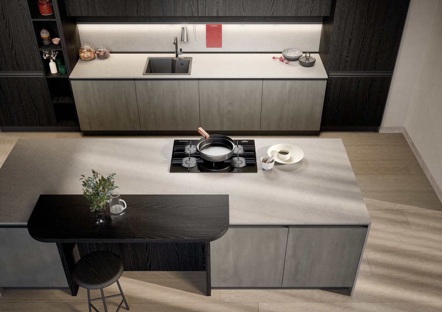 HERA 04 - Cucina elegante con isola e finiture effetto metallo