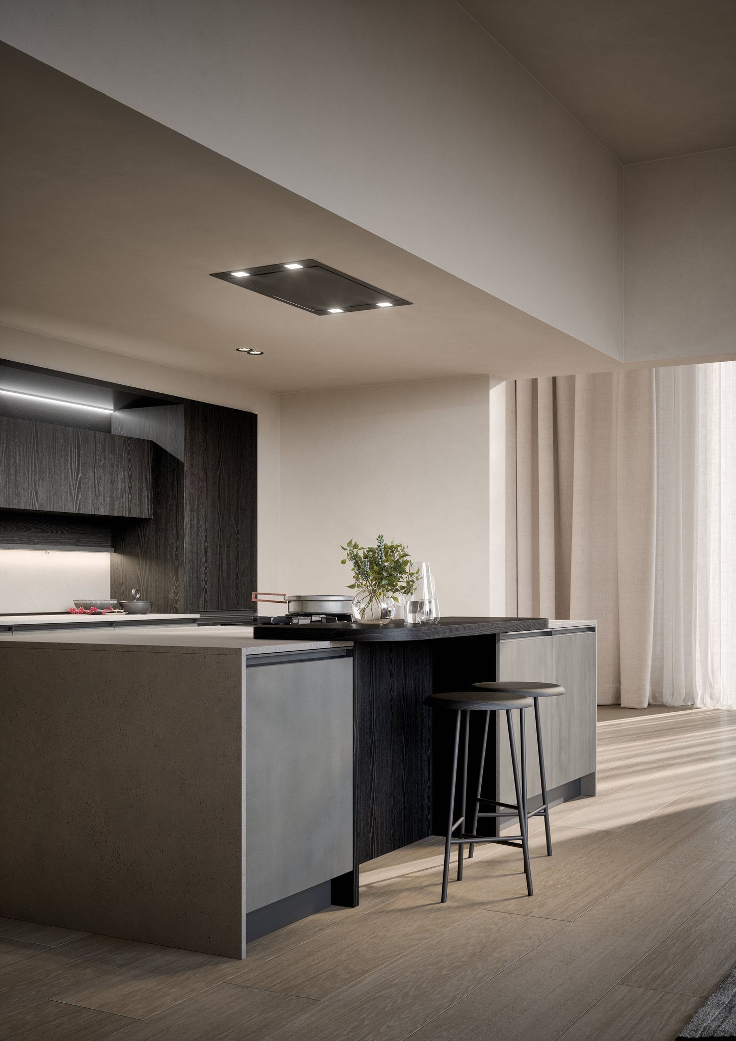 HERA 04 - Cucina elegante con isola e finiture effetto metallo