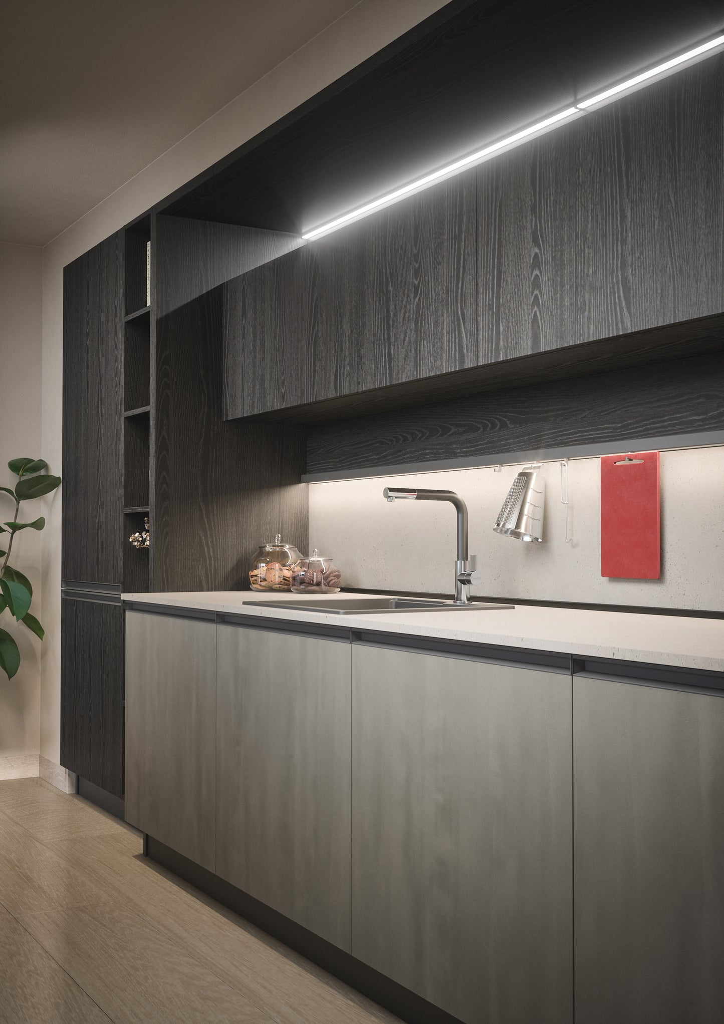 HERA 04 - Cucina elegante con isola e finiture effetto metallo