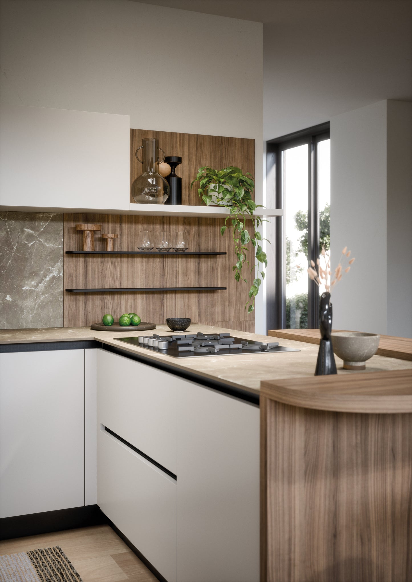 LUCE 01 - Cucina a “U” e dettagli in legno
