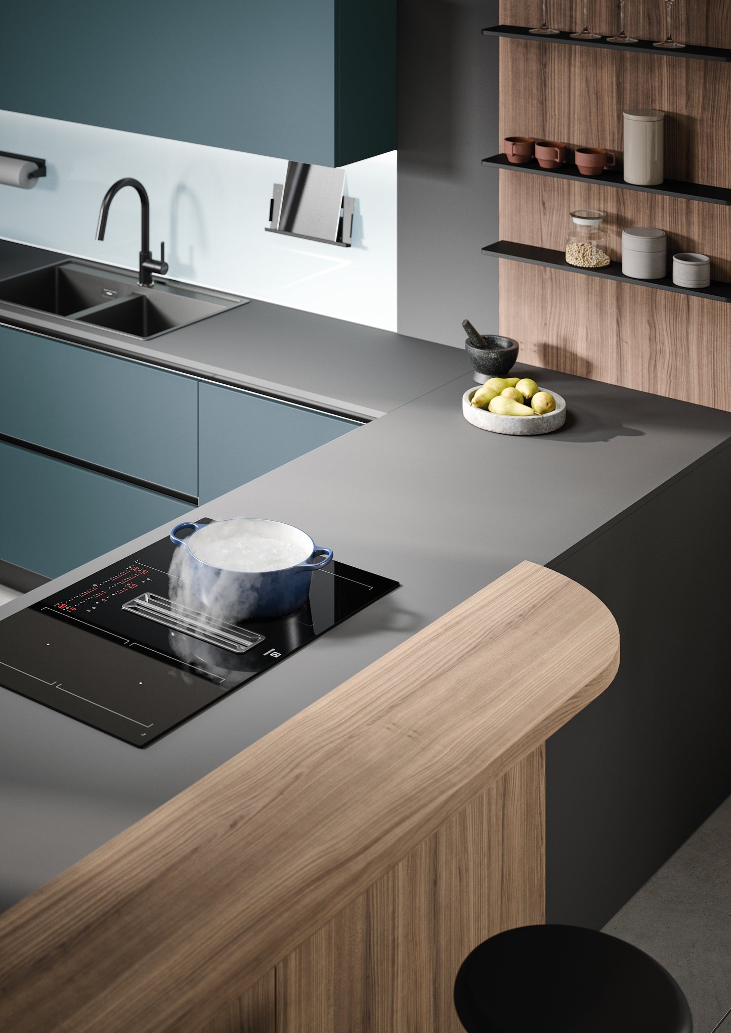 LUCE 06 - Cucina in laccato opaco colorato e legno