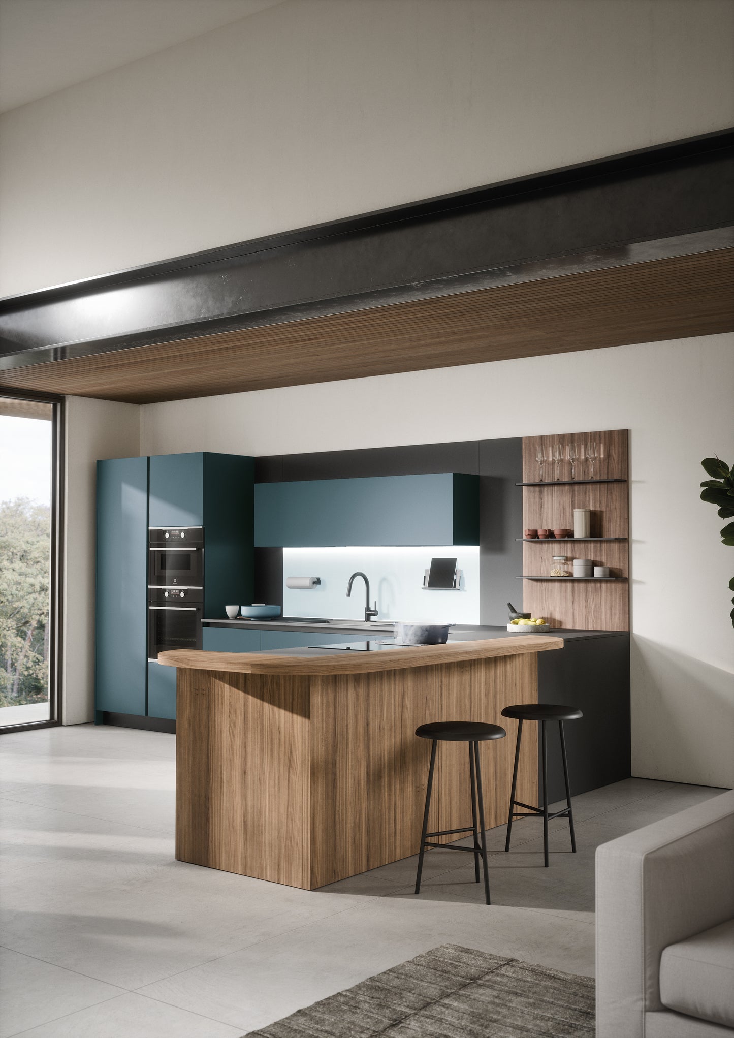LUCE 06 - Cucina in laccato opaco colorato e legno