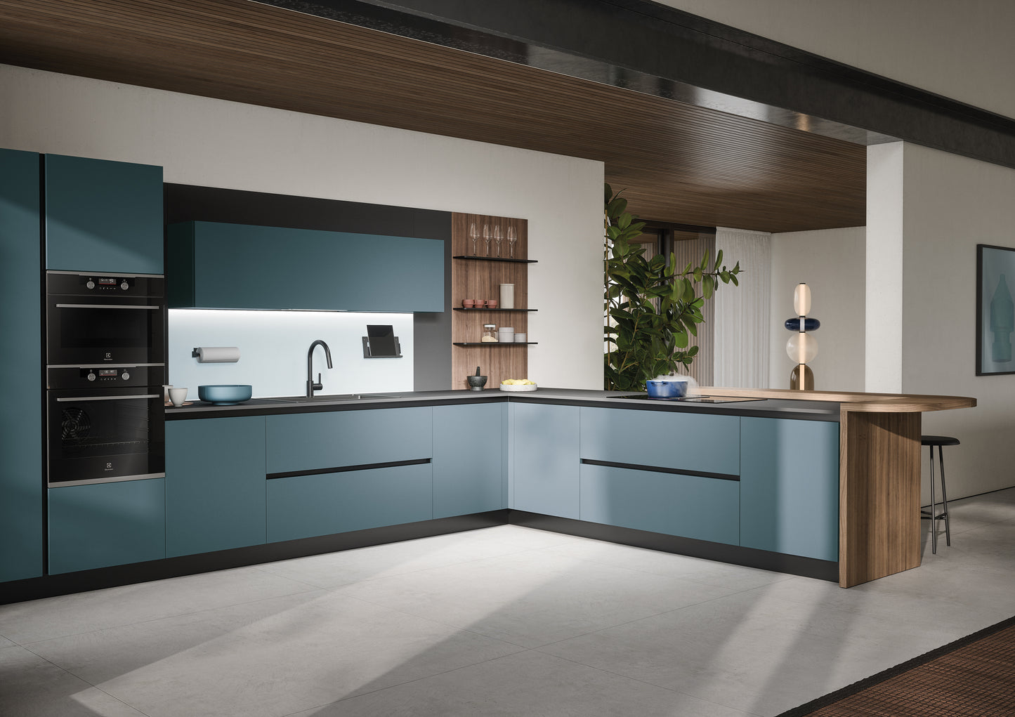 LUCE 06 - Cucina in laccato opaco colorato e legno