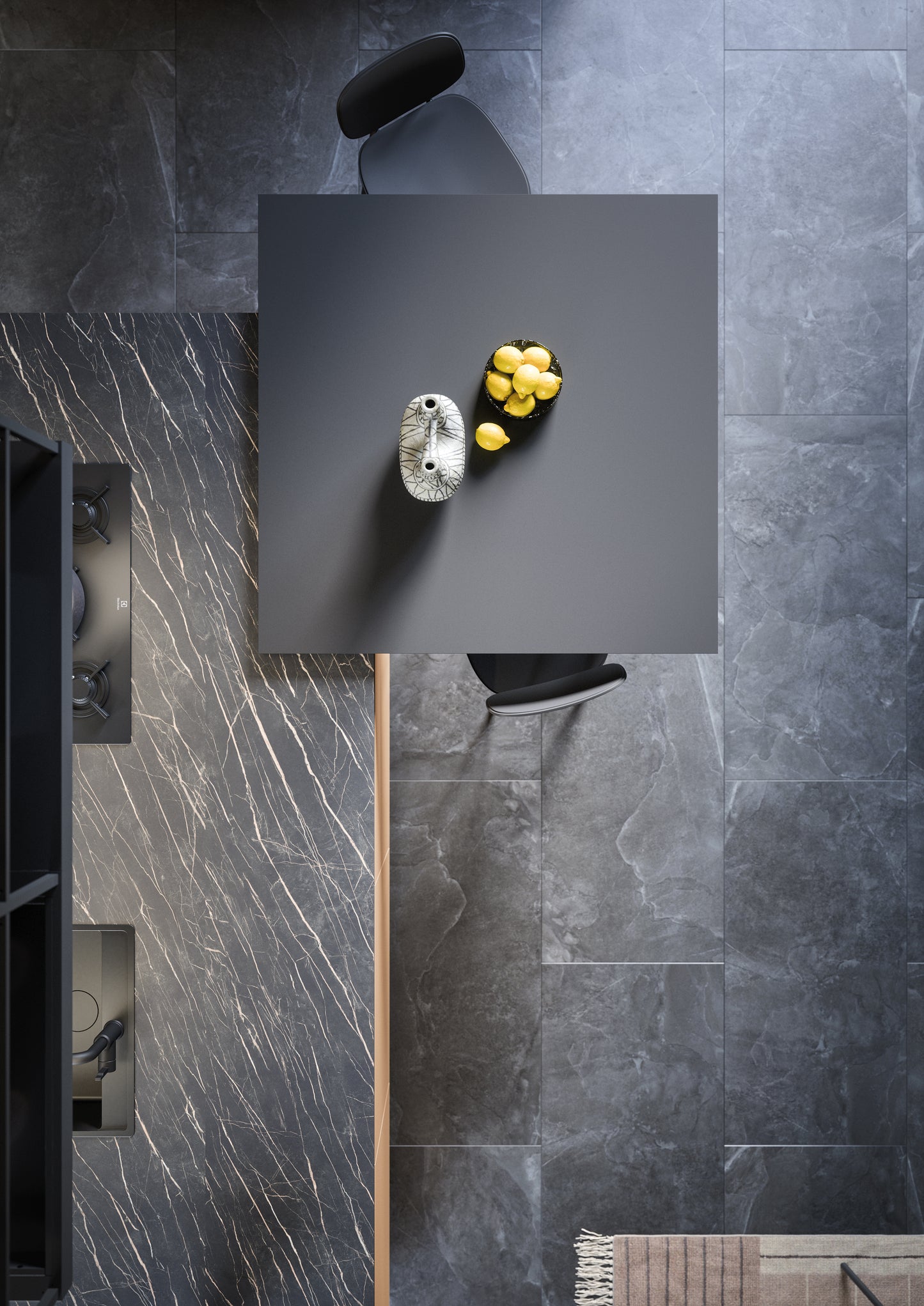 LUCE 03 - Cucina con isola laccata color pesca