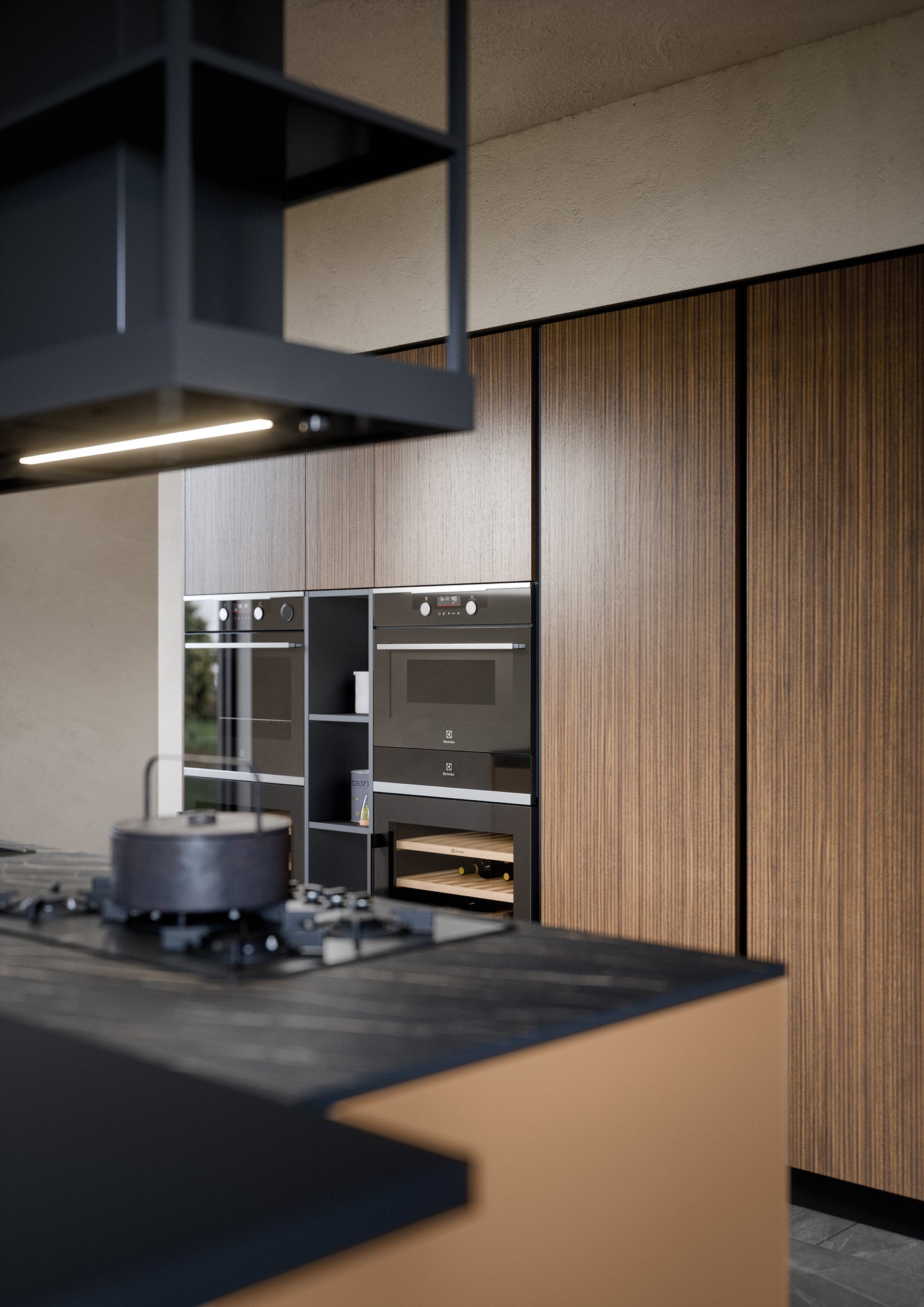 LUCE 03 - Cucina con isola laccata color pesca