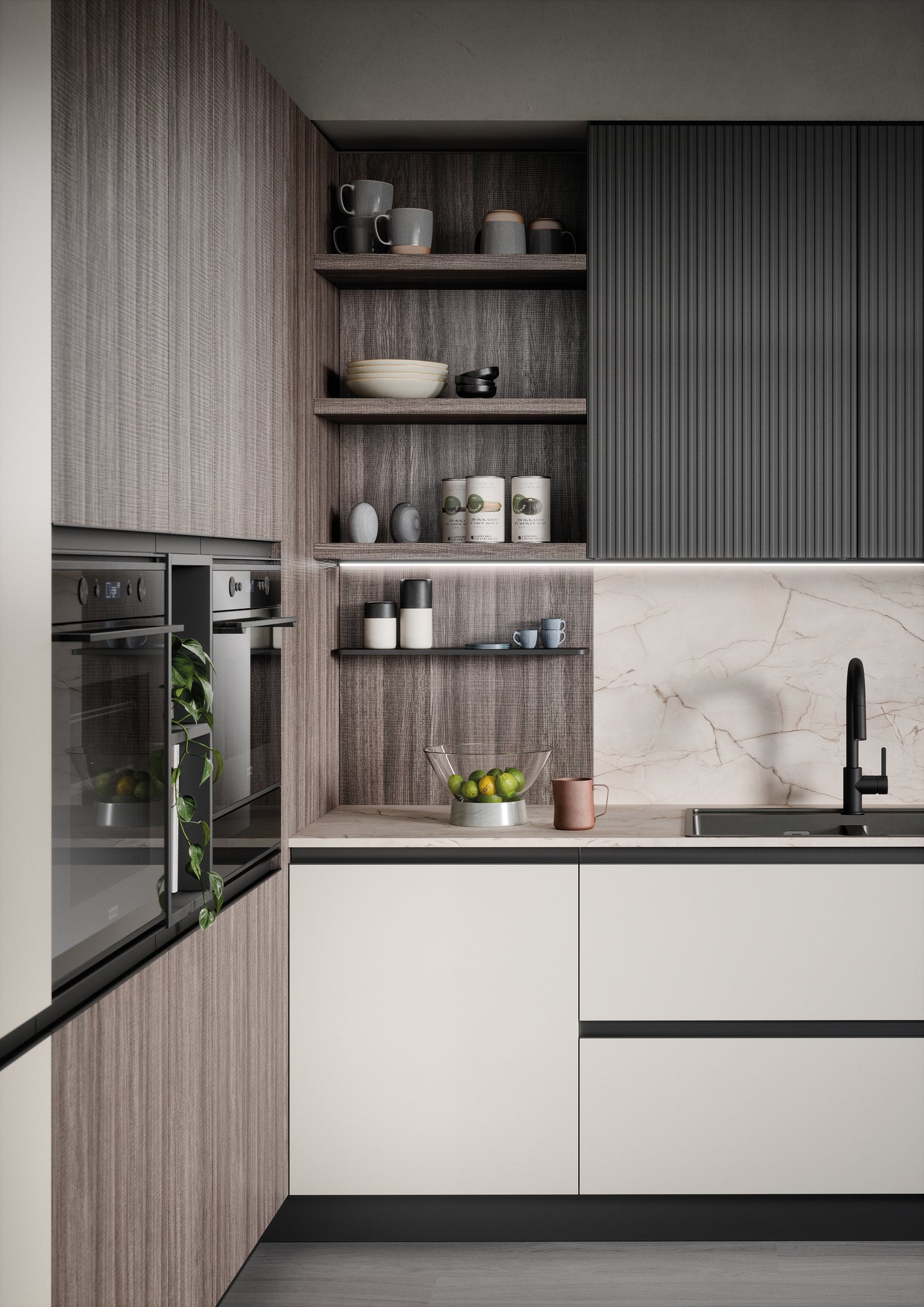 ZOE 03 - Cucina angolare raffinata con finiture in PET