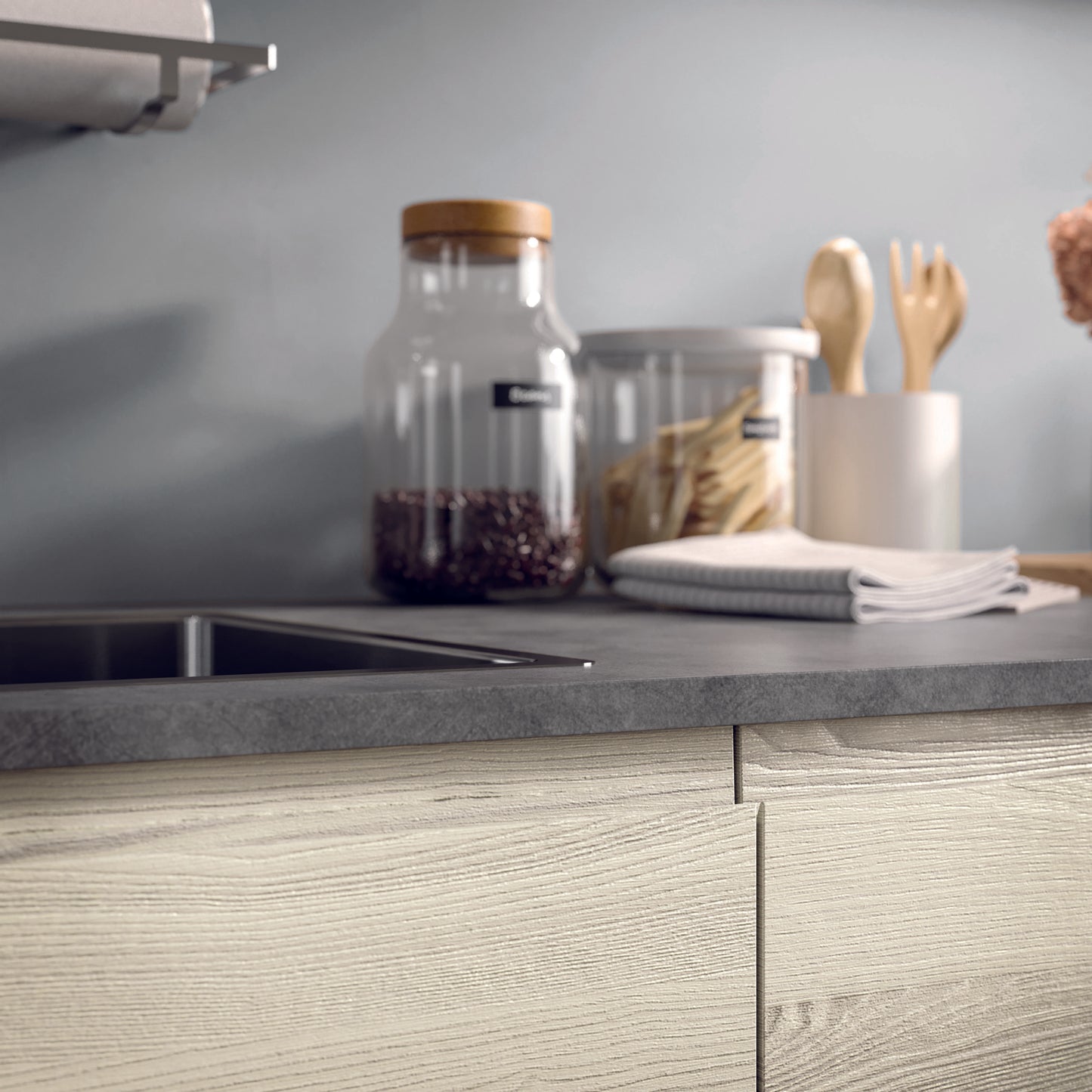 FLY 04 - Cucina lineare minimalista con piano snack