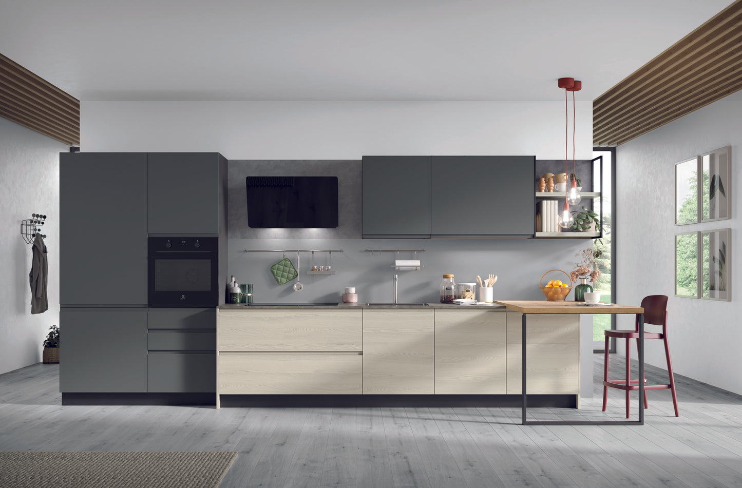 FLY 04 - Cucina lineare minimalista con piano snack