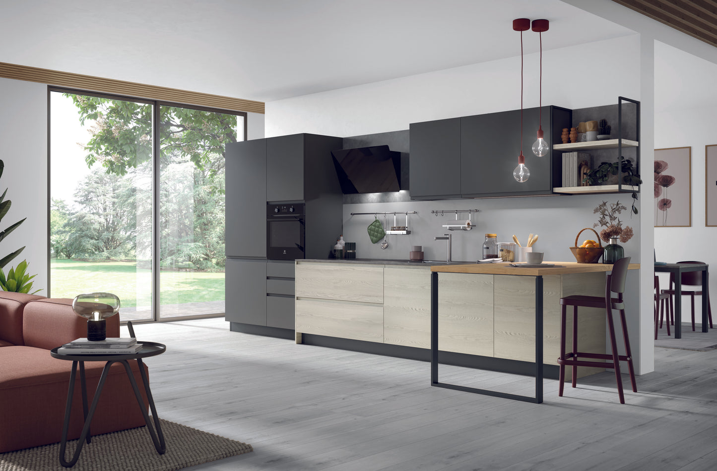 FLY 04 - Cucina lineare minimalista con piano snack