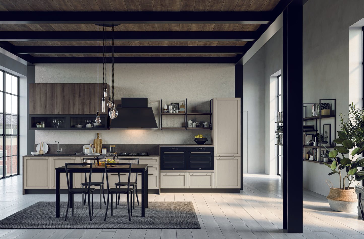 NOAH 04 - Cucina moderna con ante a telaio in stile industrial