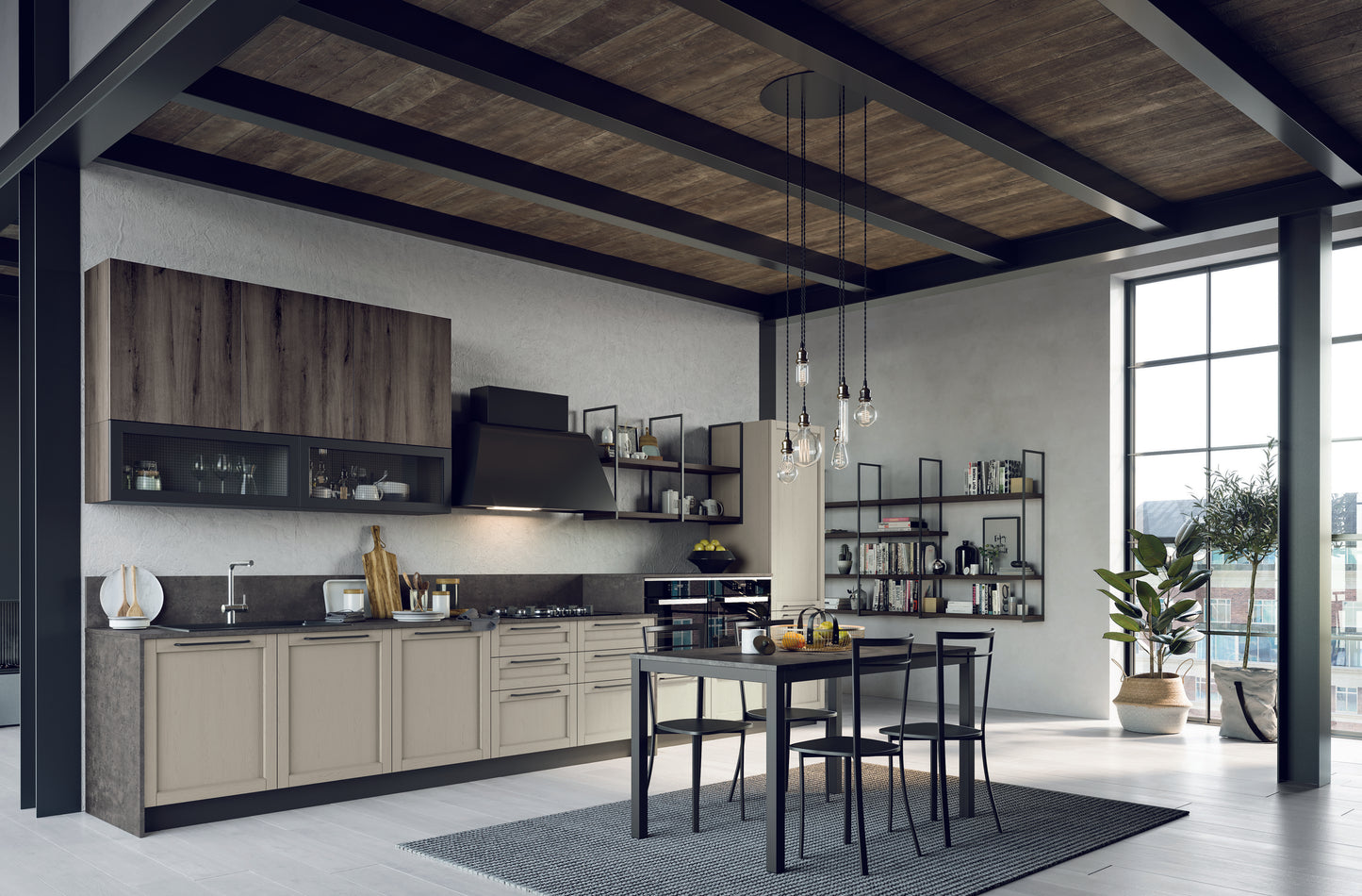 NOAH 04 - Cucina moderna con ante a telaio in stile industrial