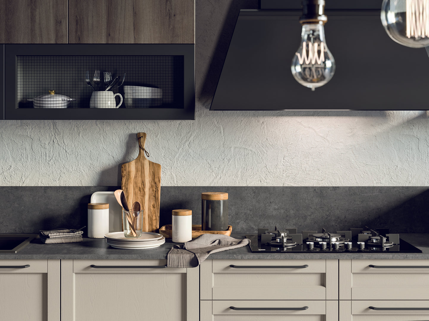 NOAH 04 - Cucina moderna con ante a telaio in stile industrial