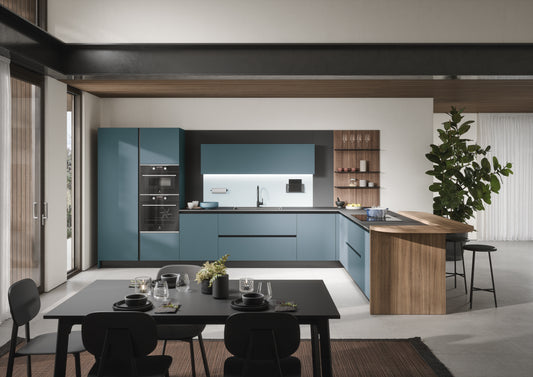 LUCE 06 - Cucina in laccato opaco colorato e legno
