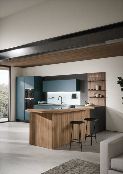 LUCE 06 - Cucina in laccato opaco colorato e legno