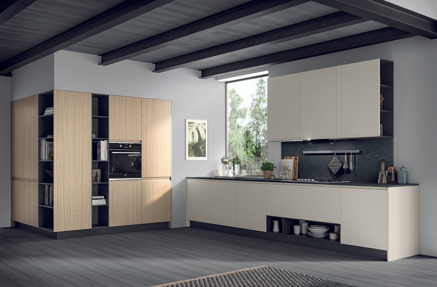 FLY 04 - Cucina lineare minimalista con piano snack